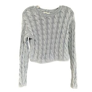 American Eagle Outfitters Cable Knit Cropped Sweater Light Blue XS Oversized